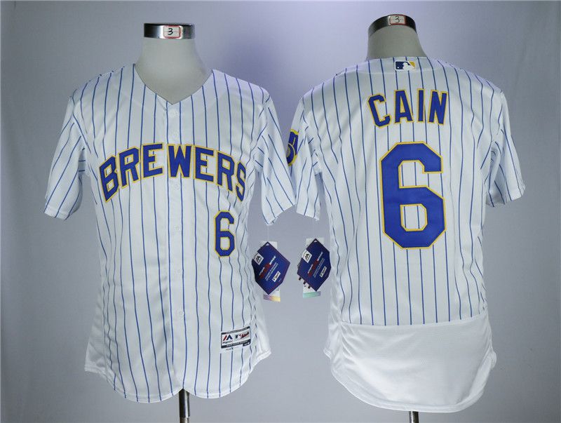 Men Milwaukee Brewers #6 Cain White Elite MLB Jerseys->oakland athletics->MLB Jersey